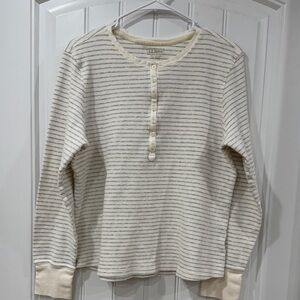 NWOT L.L. Bean Cream and Gray Henley Shirt